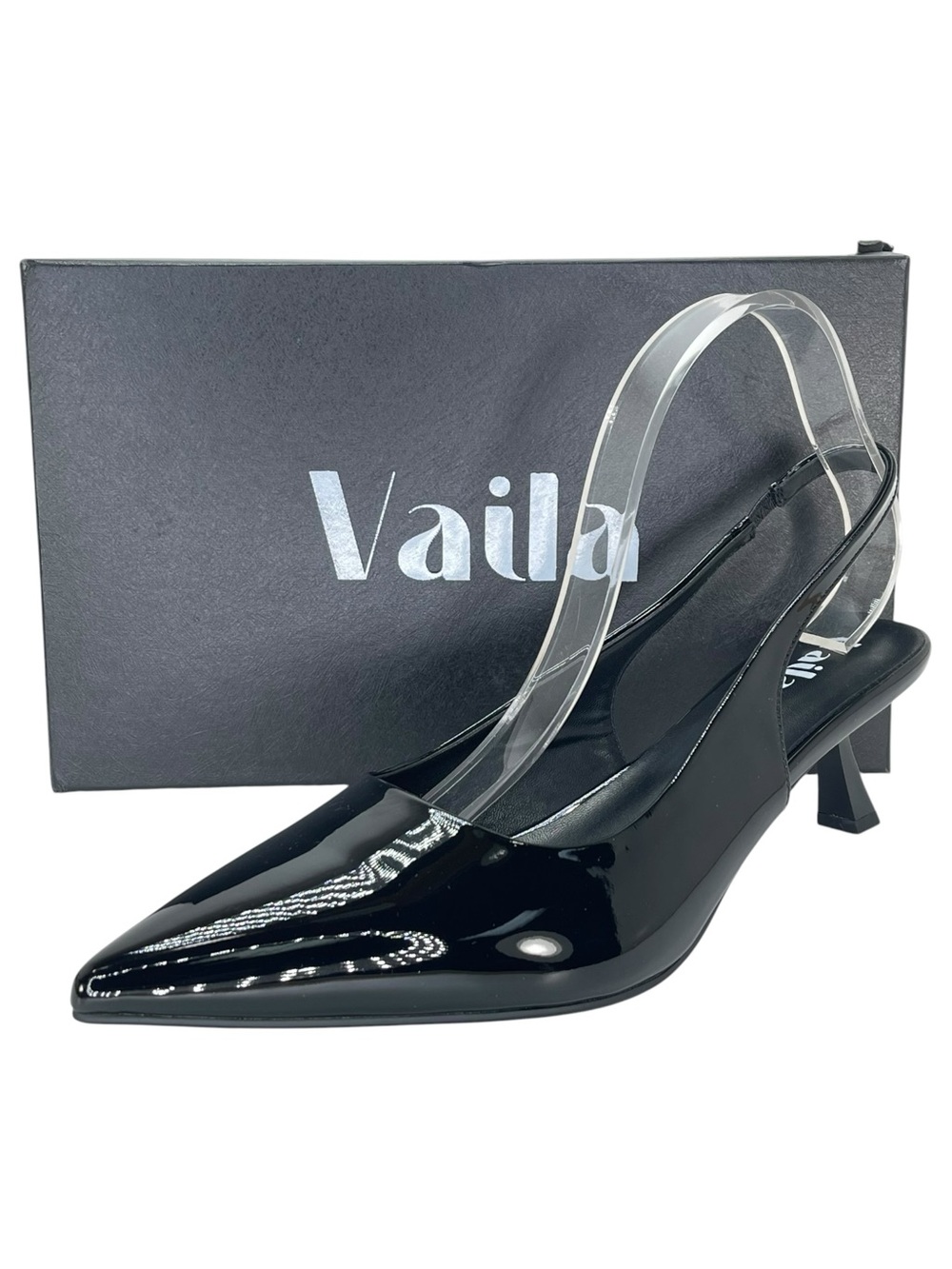 Vaila Lisa Black Patent Leather Slingback Womens Heels Size 13M - Picture 10 of 10
